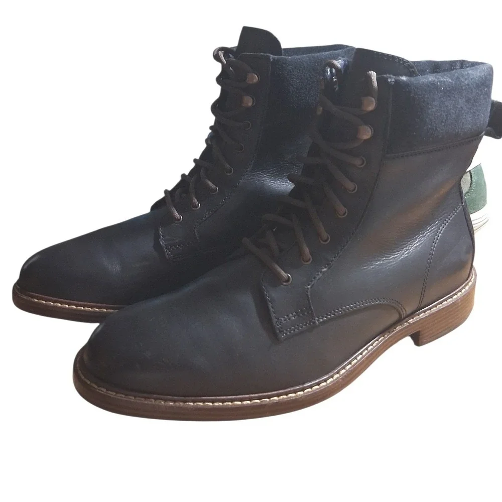 Cole Haan Mens size 8½ Black‎ Leather Classic Casual Office Dress Lace Up Boots
